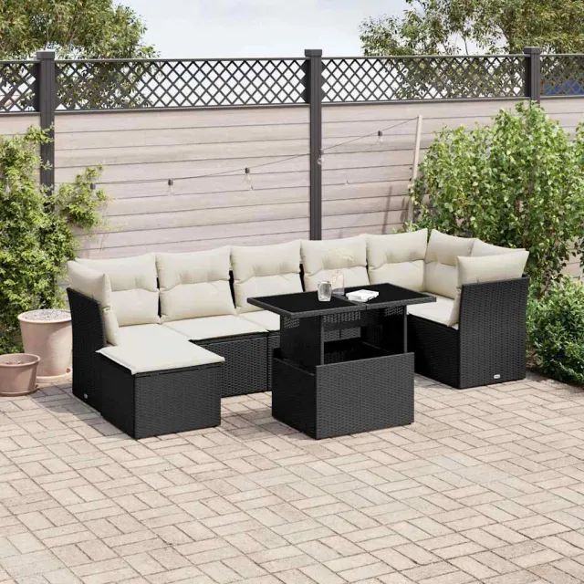 vidaXL 8-delige Loungeset met kussens poly rattan zwart, foto 2