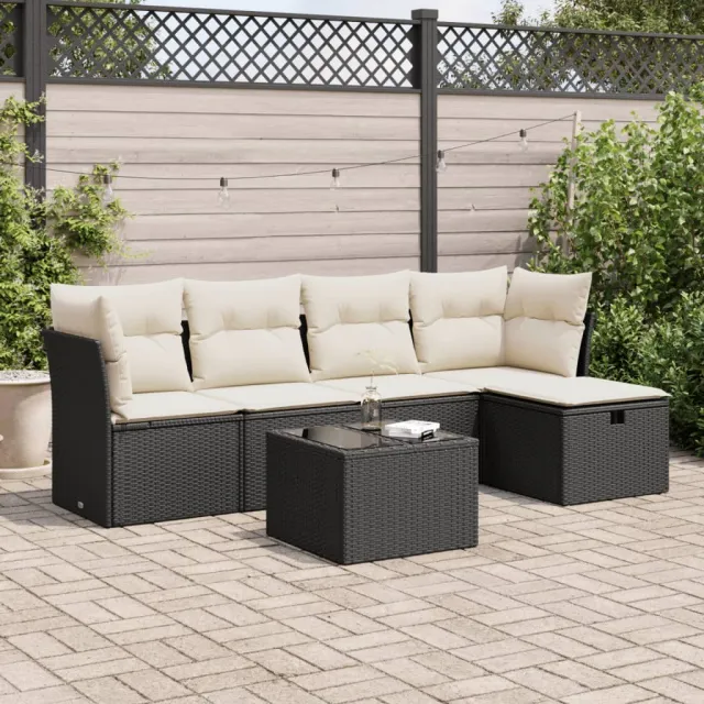 vidaXL 6-delige Loungeset met kussens poly rattan zwart, foto 2