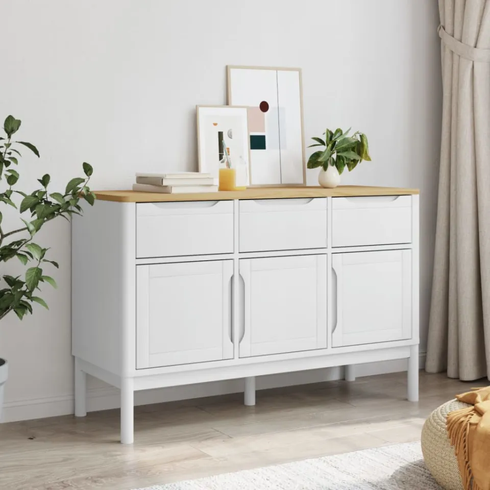 vidaXL Dressoir FLORO 114x43x74 cm massief grenenhout wit, foto 2