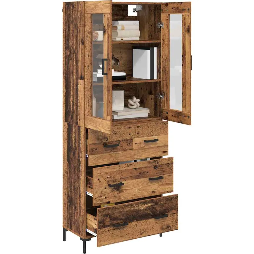 vidaXL Hoge kast 2 st Oudhout 69,5 x 34 x 180 cm Bewerkt hout Bruin