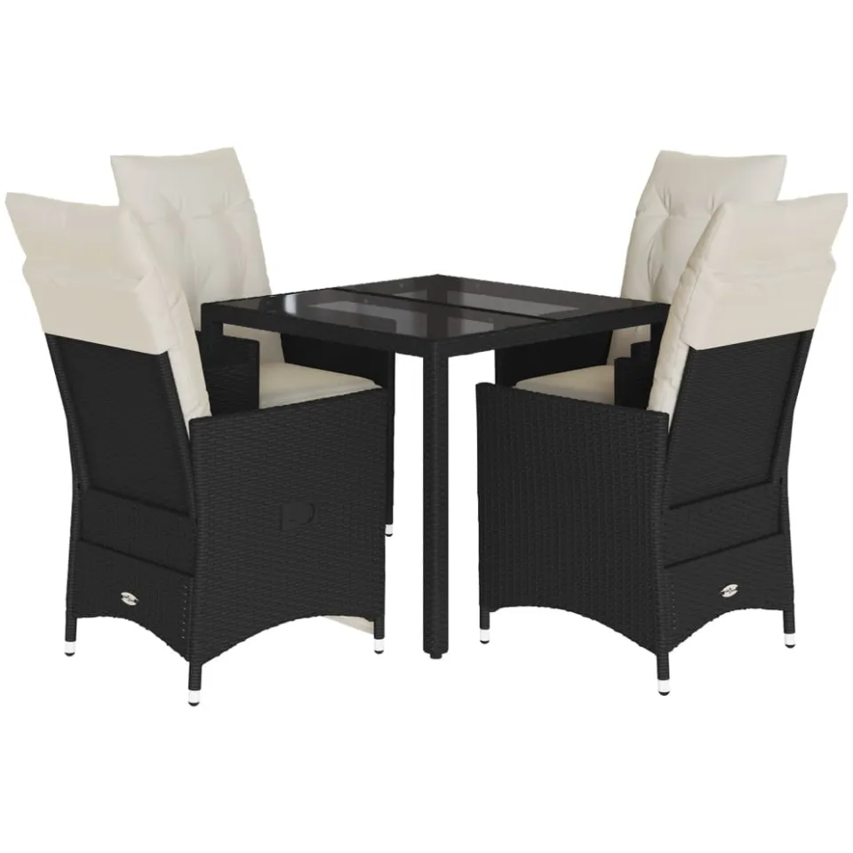 vidaXL 5-delige Tuinset met kussens poly rattan zwart, foto 3