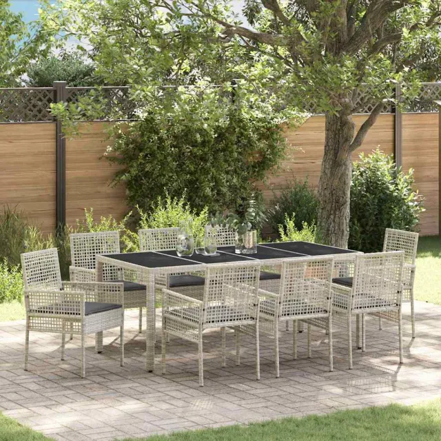 vidaXL Tuin eettafelset 9 st Lichtgrijs poly rattan, foto 2