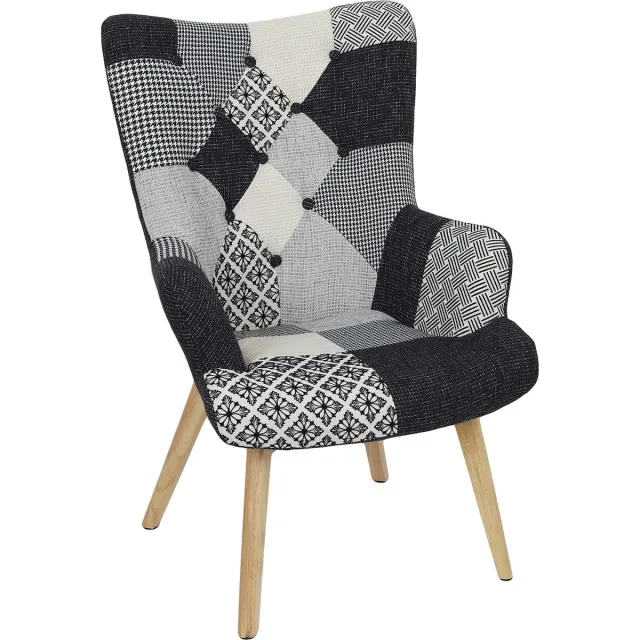 HOME DECO FACTORY Patchwork Fauteuil met Armleuning Helsinki - Comfortabel - Zwart