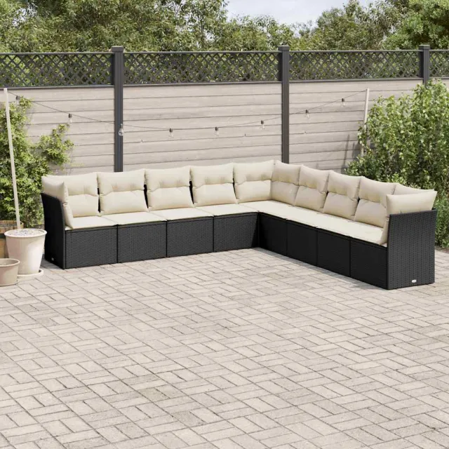 vidaXL 9-delige Loungeset met kussens poly rattan zwart, foto 2