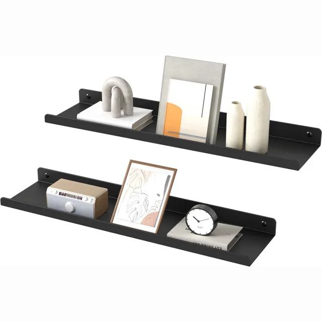 Songmics Wandplank - Metalen Wandplanken Set van 2 - Industrieel Design - Voor Slaapkamer Keuken Badkamer Woonkamer Zwart