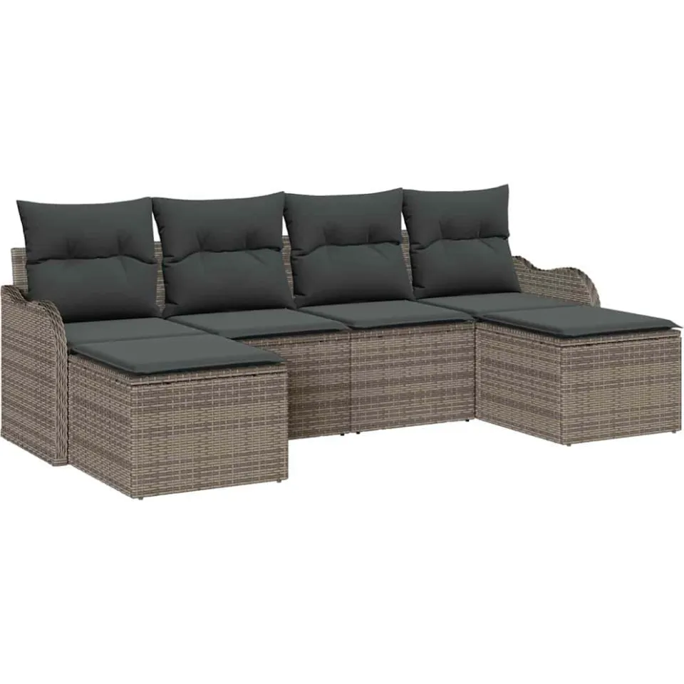 vidaXL Tuin Sofa Set 6 st Grijs poly rattan
