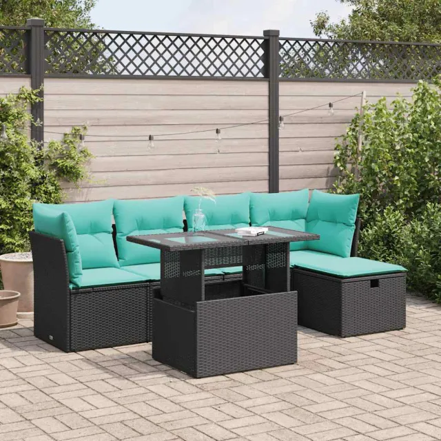 vidaXL 6-delige Loungeset met kussens poly rattan acacia zwart, foto 2