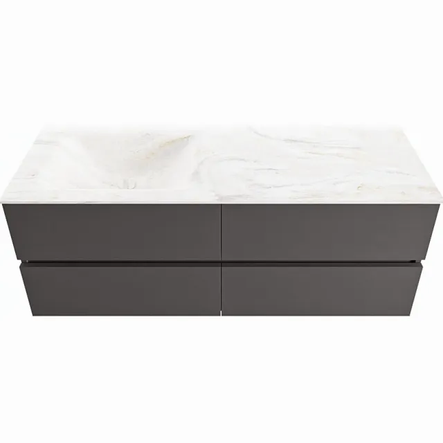 Mondiaz VICA-DLUX 130cm badmeubel onderkast Dark grey 4 lades. Inbouw wastafel CLOUD links zonder kraangat, kleur Ostra.