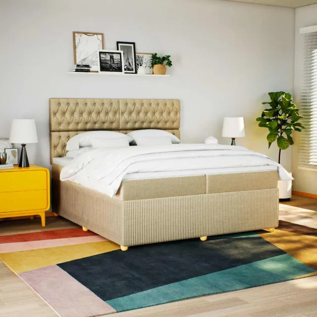 vidaXL Boxspring met matras stof crèmekleurig 200x200 cm