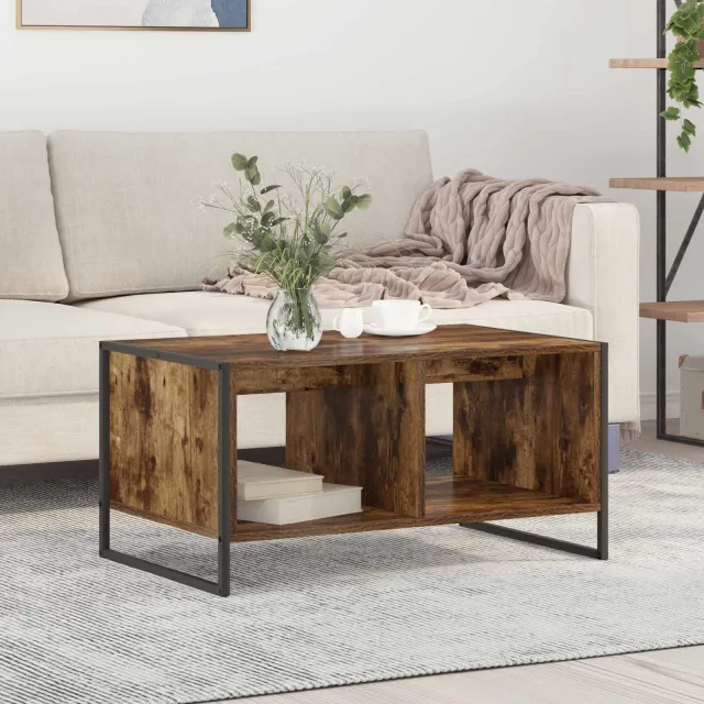 vidaXL Salontafel Rook Eik 80 x 50 x 40 cm Bewerkt hout bruin, foto 2
