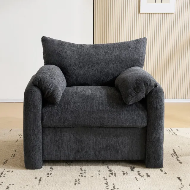 Zubaliya Extra grote chenille fauteuil - voor woonkamer en slaapkamer - 1-persoons, zitbreedte 96 cm - olijfgroen, beige, grijs - hoogelastisch schuim - massief houten en ijzeren frame tot 150 kg