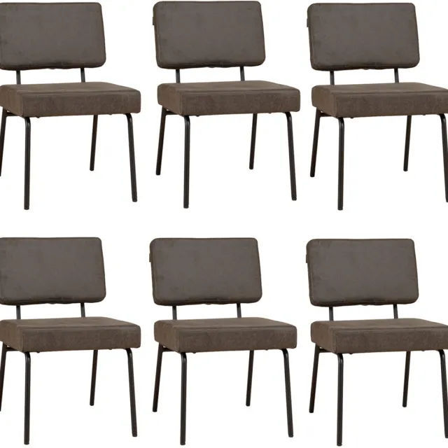 Bronx71 Industriële eetkamerstoel Espen antraciet eco-leer - Eetkamerstoelen set van 6 - stoel