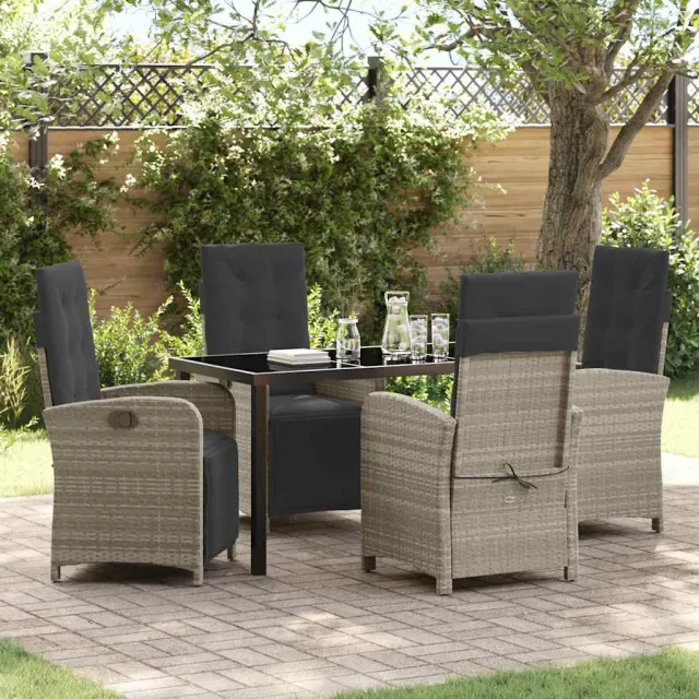 vidaXL Tuin eettafelset 5 st Lichtgrijs poly rattan