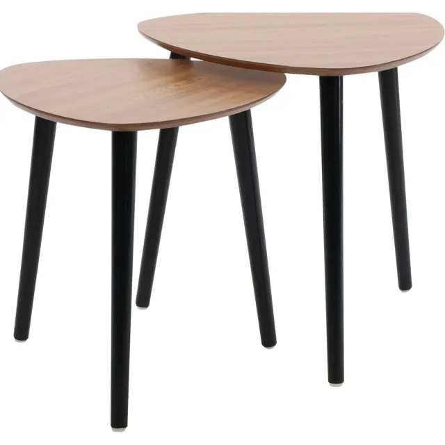 In & Out Deco bijzettafels - hout - essen - set van 2 met zwarte poten naturel