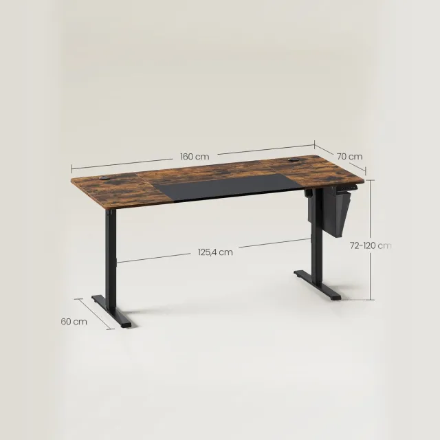 UrbanSelect Bureau - Werktafel - Elektrisch Verstelbaar 72 - 120cm - Geheugenfunctie - USB-A aansluiting - Metalen Frame - Bruin Bruin-zwart