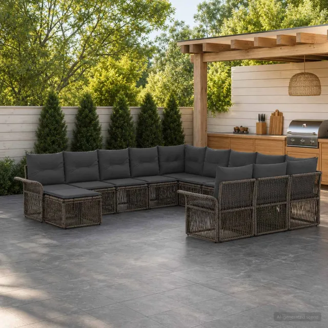 vidaXL Tuinbankenset 12 st 12-zits Grijs en Donkergrijs poly rattan, foto 2