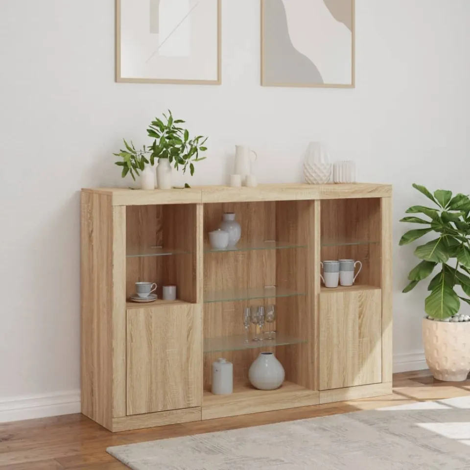 vidaXL Dressoirs met LED-verlichting 3 st bewerkt hout sonoma eiken, foto 4