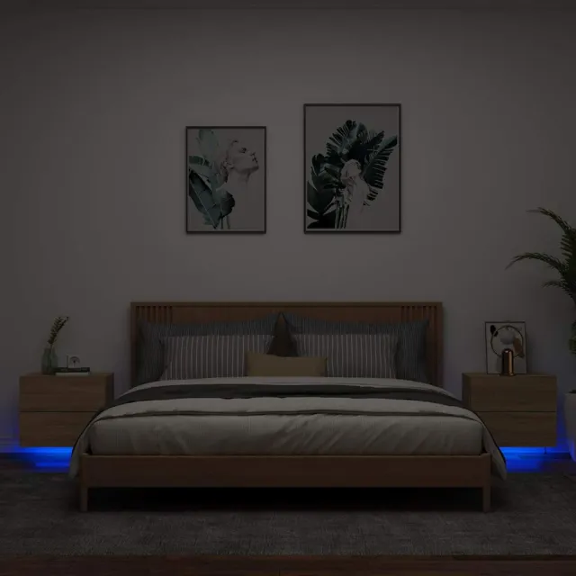 vidaXL Nachtkastjes met LED's 2 st wandgemonteerd sonoma eikenkleurig, foto 2