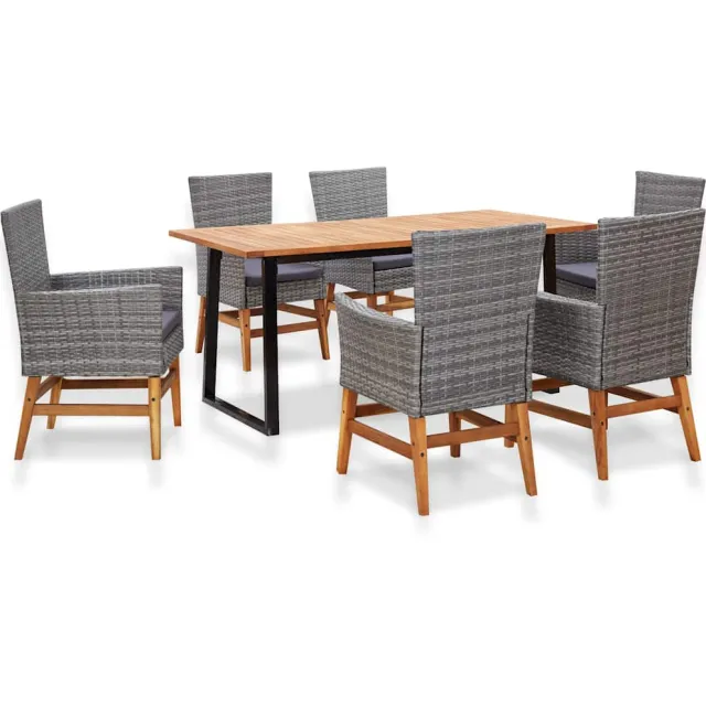 vidaXL 7-delige Tuinset poly rattan en acaciahout grijs