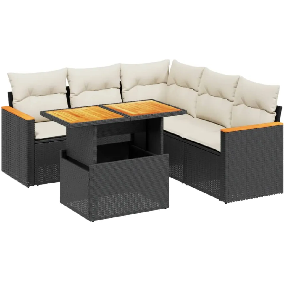 vidaXL 6-delige Loungeset met kussens poly rattan zwart