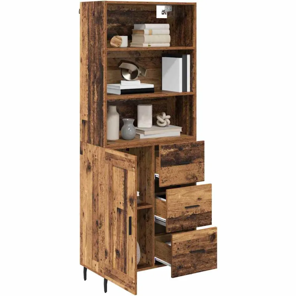 vidaXL Hoge kast 2 st Oud Hout 69,5 x 32,5 x 180 cm Bewerkt hout Bruin