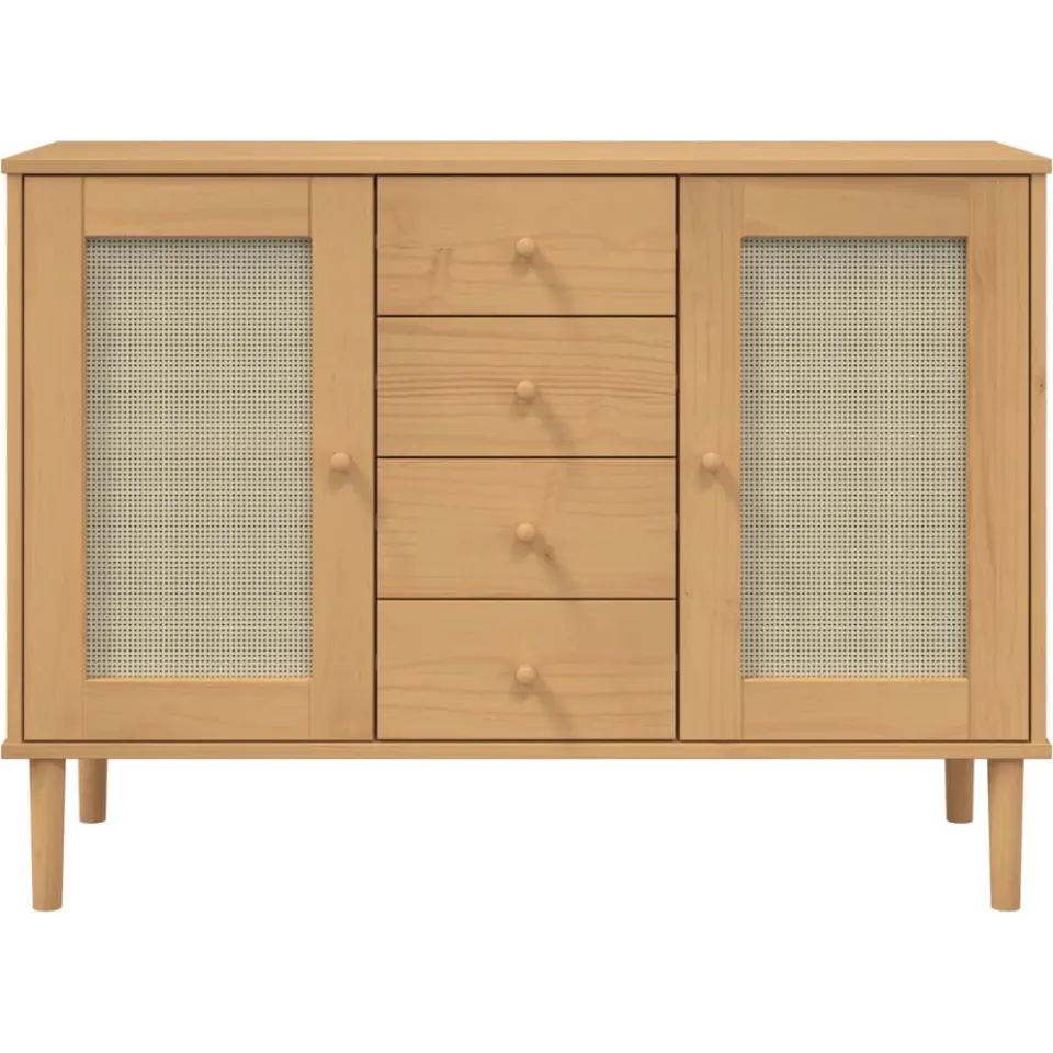 vidaXL Dressoir SENJA rattan-look 112x40x80 cm grenenhout bruin