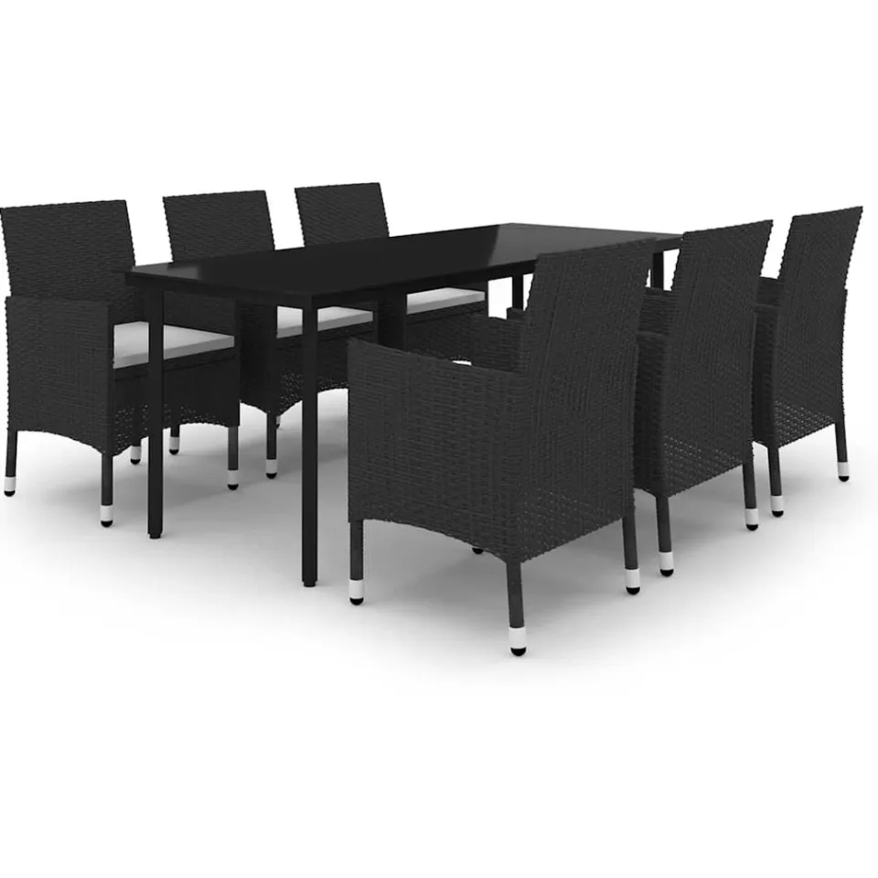 vidaXL 7-delige Tuinset met kussens poly rattan en glas zwart, foto 3