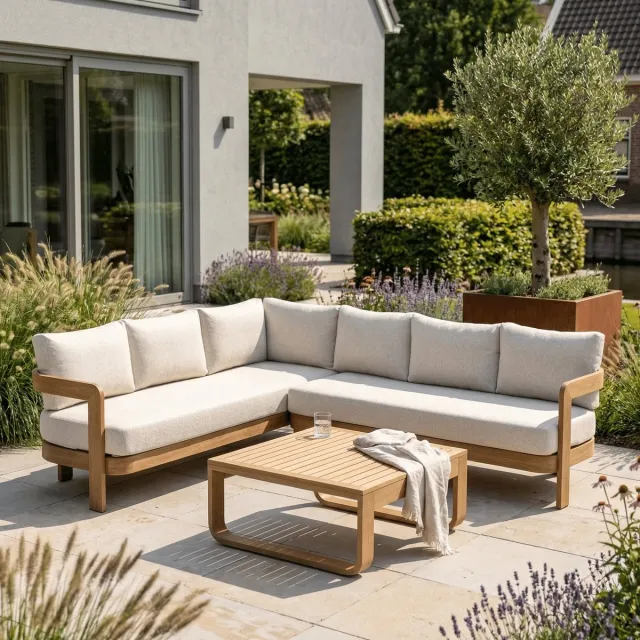 Tuinmeubelwinkel Loungeset Santiago Ruime Hoekbank Aluminium Houtlook - 34102 Bruin
