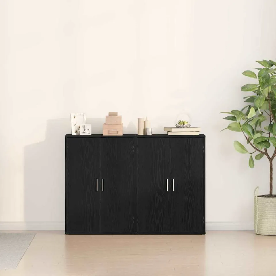 vidaXL Dressoir 2 st Zwart Eiken 60 x 31 x 84 cm Bewerkt hout, foto 4