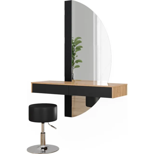 Vicco Kaptafel Melisa, Zwart, 120 cm met LED-spiegel en kruk