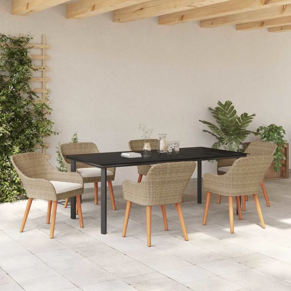 vidaXL Tuin eettafelset 7 st Beige poly rattan, foto 3