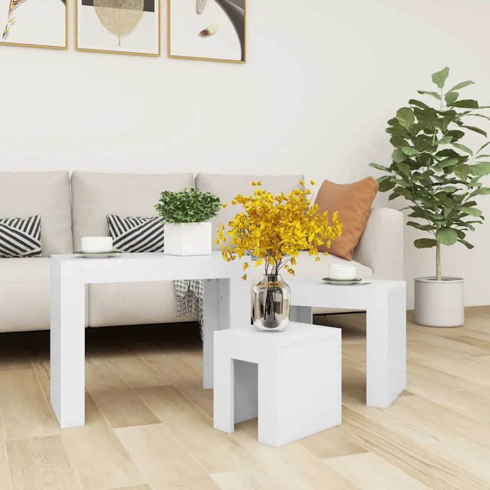 vidaXL 3-delige Tafeltjesset bewerkt hout wit, foto 3