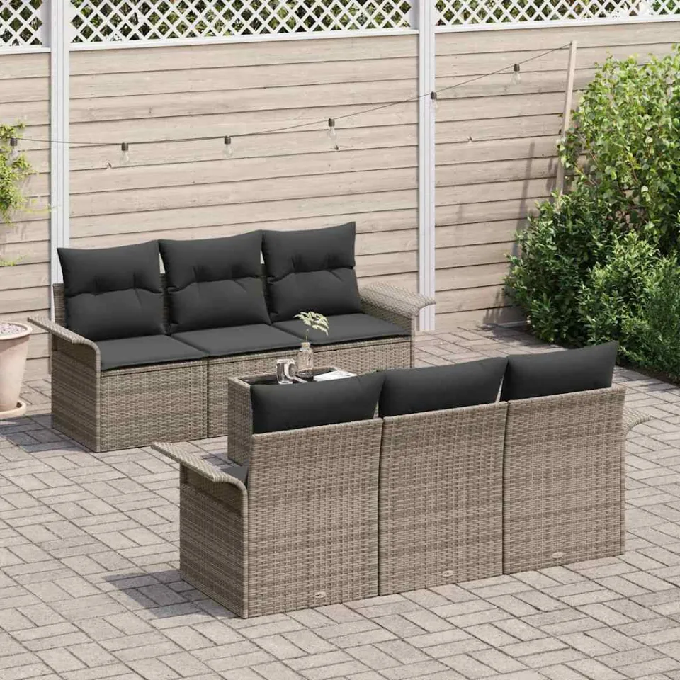 vidaXL Tuin Sofa Set 7 st Grijs poly rattan, foto 3