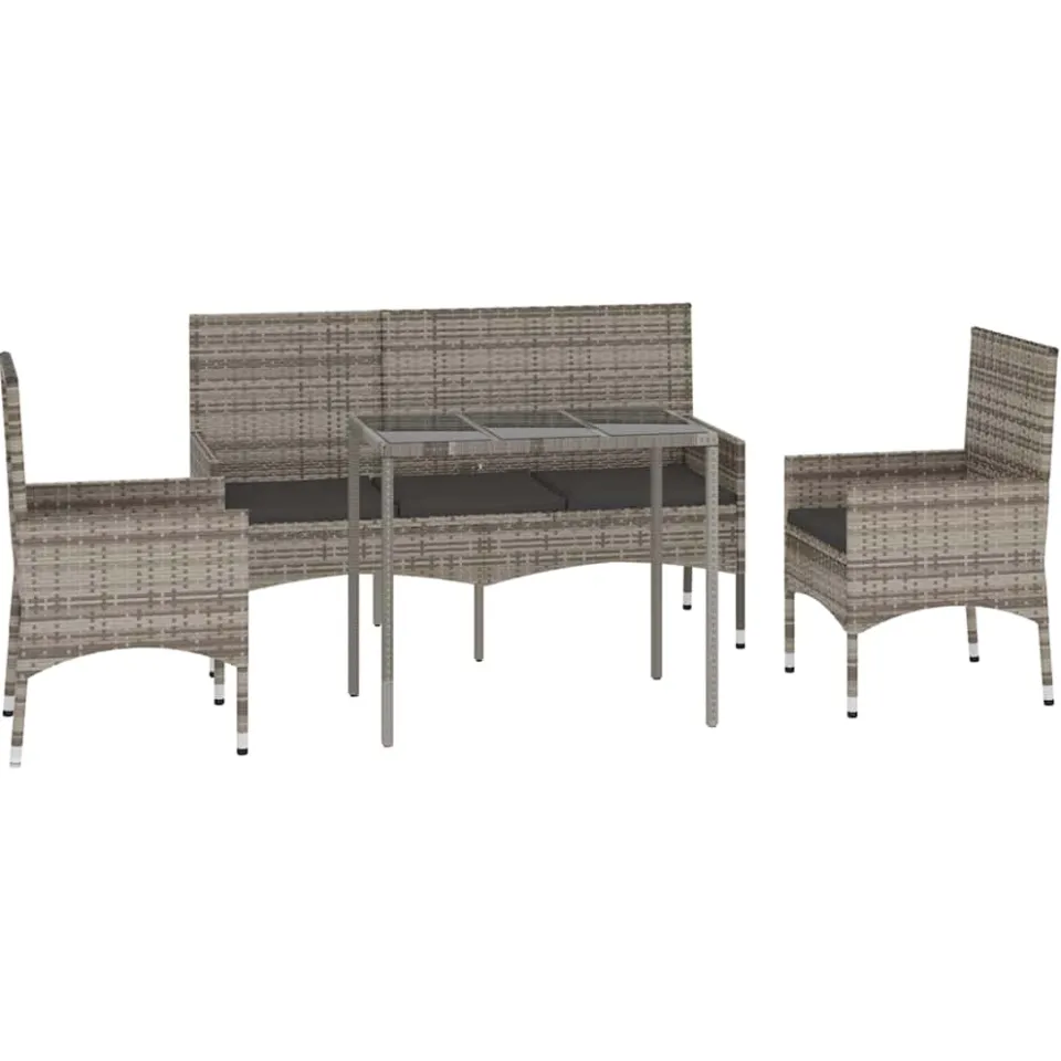 vidaXL 4-delige Loungeset met kussens poly rattan grijs