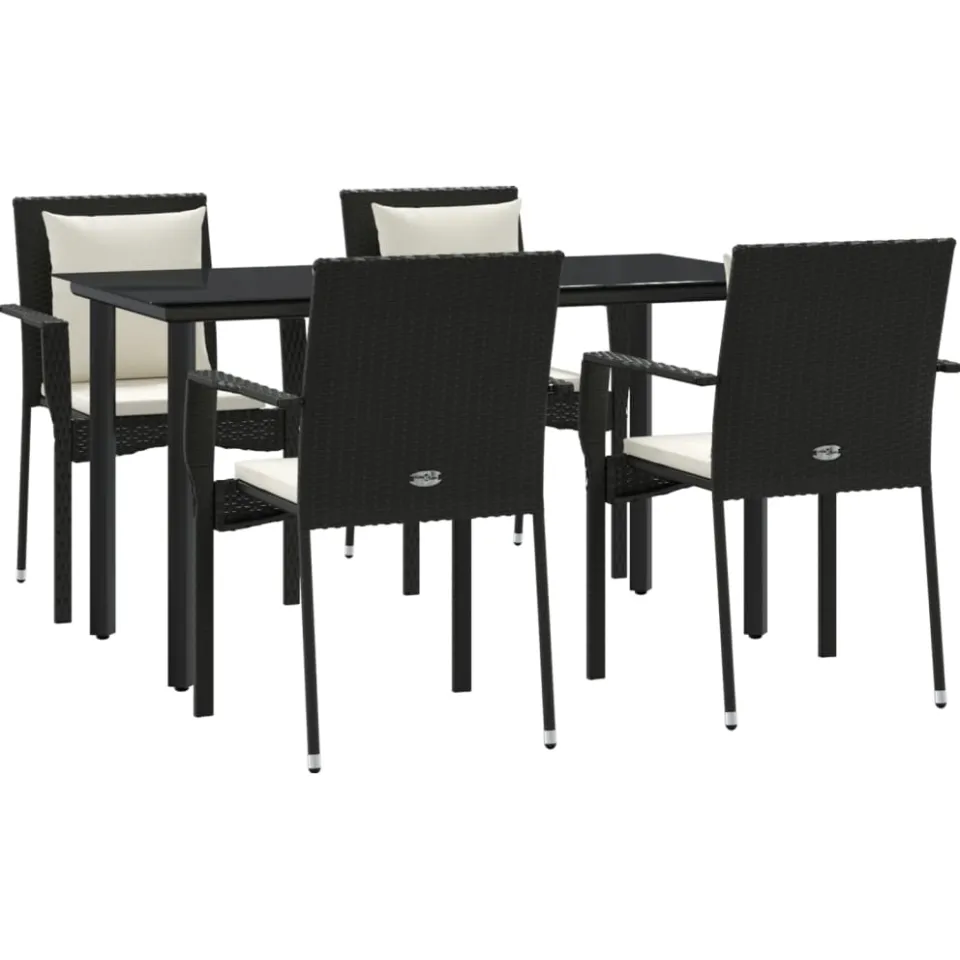 vidaXL 5-delige Tuinset met kussens poly rattan zwart