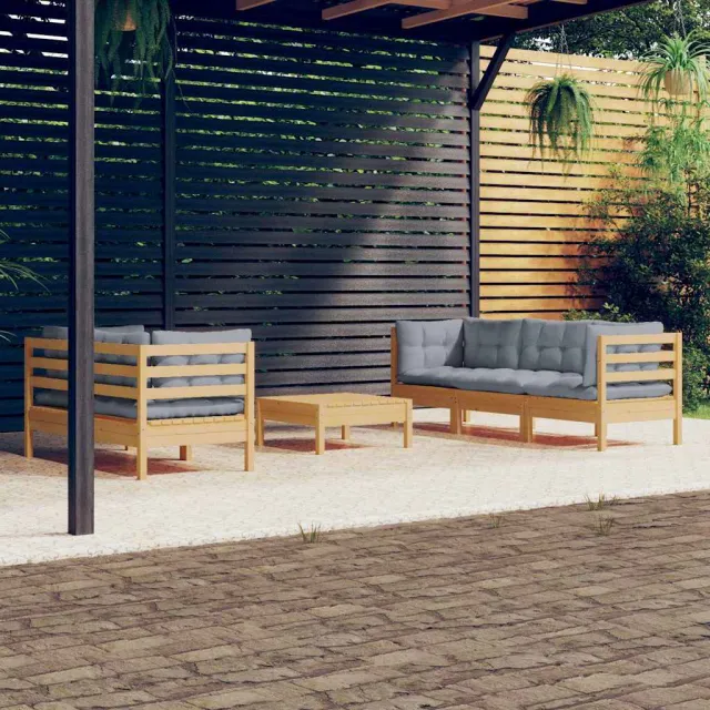 vidaXL 6-delige Loungeset met grijze kussens grenenhout grijs, foto 2