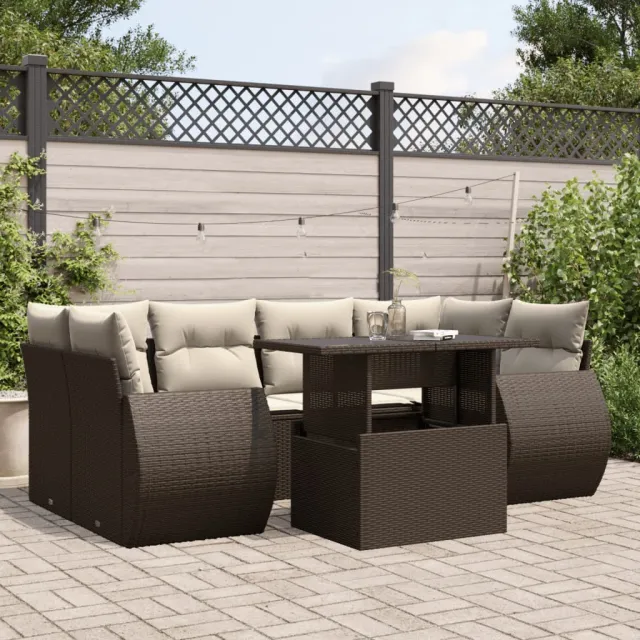 vidaXL 7-delige Loungeset met kussens poly rattan bruin