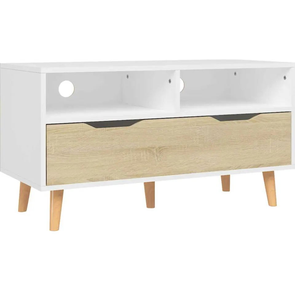 vidaXL Tv-meubel 90x40x48,5 cm bewerkt hout wit sonoma eikenkleurig, foto 3