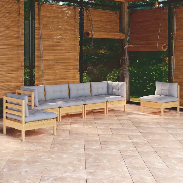 vidaXL 6-delige Loungeset met grijze kussens grenenhout grijs, foto 2