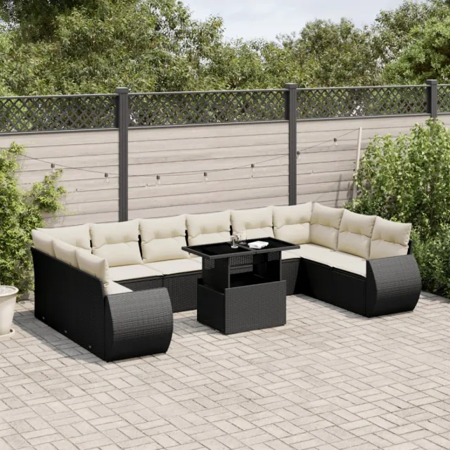 vidaXL 11-delige Loungeset met kussens poly rattan zwart, foto 2