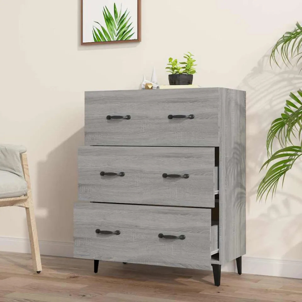vidaXL Dressoir 69,5x34x90 cm bewerkt hout grijs sonoma eikenkleurig, foto 3
