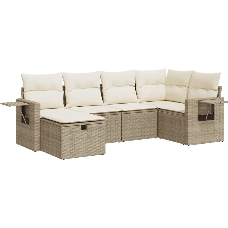 vidaXL 6-delige Loungeset met kussens poly rattan beige, foto 3