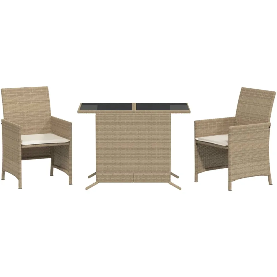 vidaXL 3-delige Bistroset met kussens poly rattan beige
