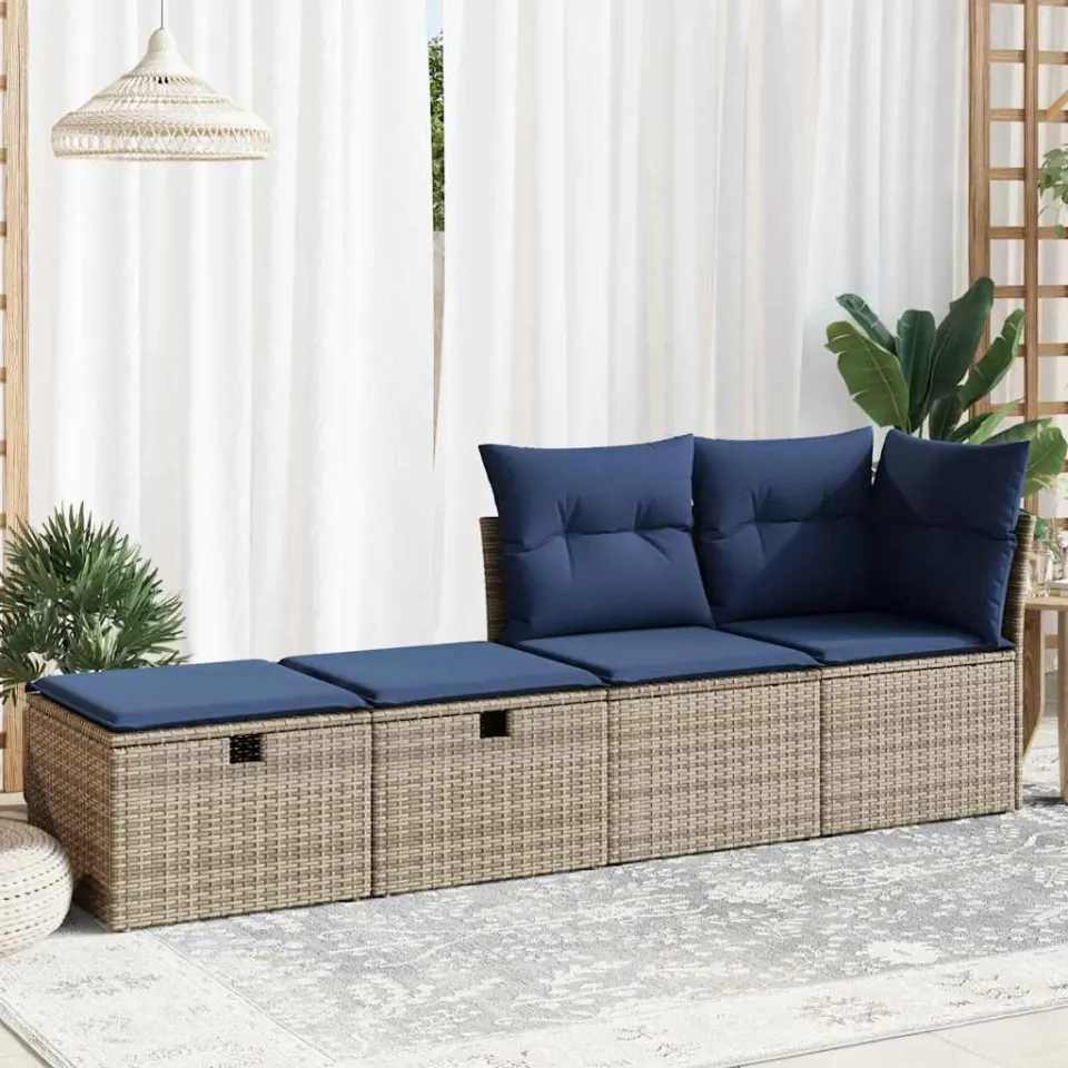 vidaXL 2-delige Loungeset met kussens poly rattan acacia grijs, foto 3