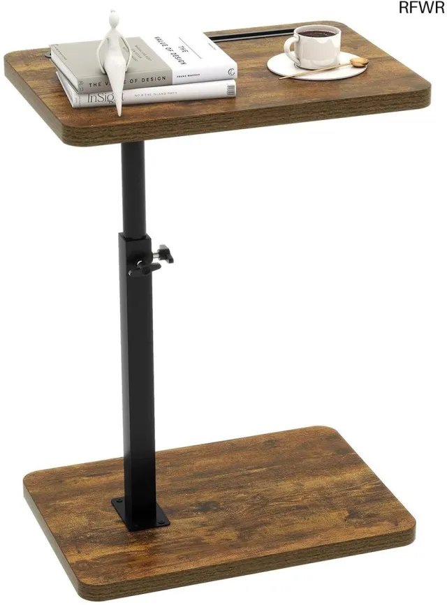 RFWR Verstelbare C-vormige Bijzettafel met 360° Draaifunctie voor Kleine Ruimtes Bruin