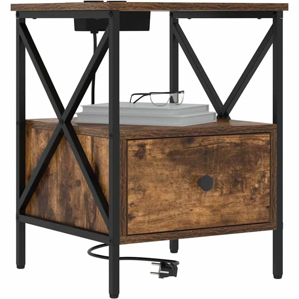 vidaXL Nachtkastje Gerookt eiken 41,5 x 40,5 x 55 cm Bewerkt hout Bruin