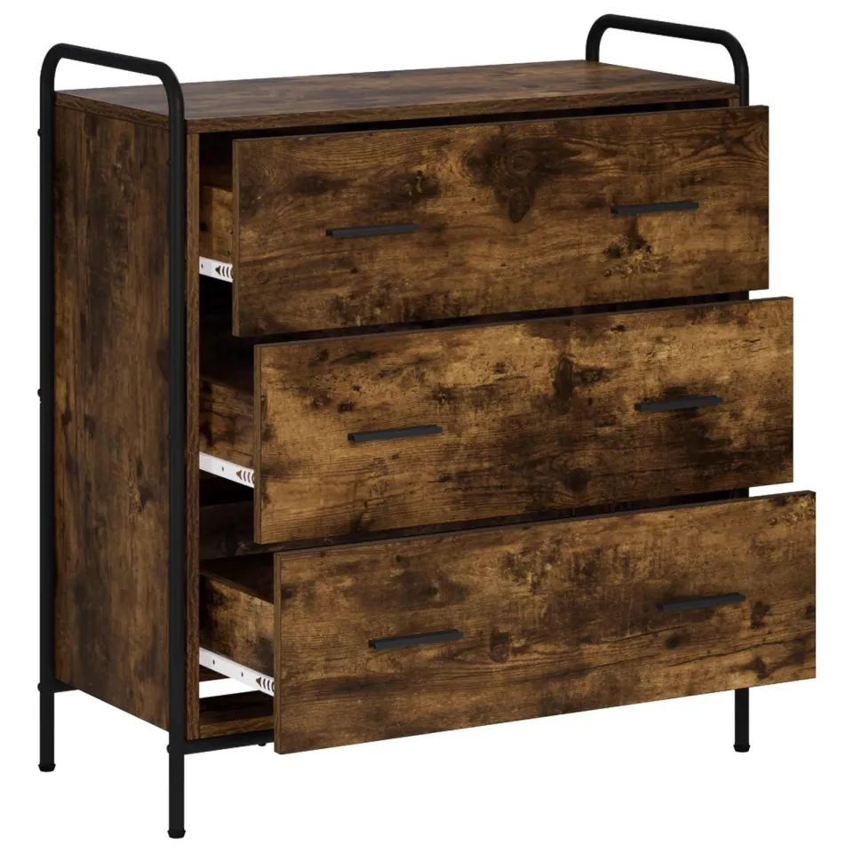 vidaXL Dressoir Gerookt eiken 97 x 33 x 81 cm Bewerkt hout, foto 2