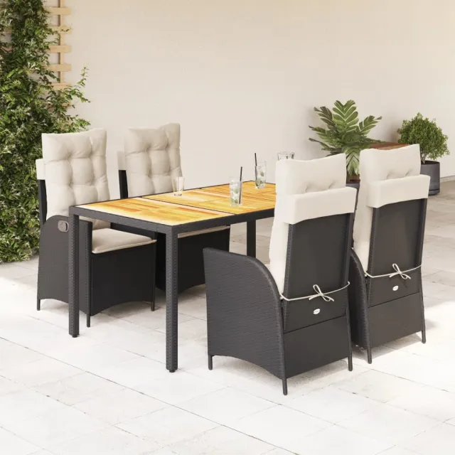 vidaXL 5-delige Tuinset met kussens poly rattan zwart, foto 2