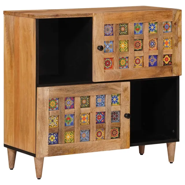 vidaXL Dressoir met opslag Naturel 80 x 33 x 75 cm Massief Mango Hout Bruin