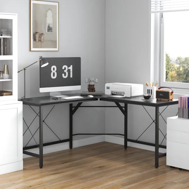 REDOM Hoekbureau - L-Vorm - Ruimtebesparend - Stalen Frame - Zwart - 150 X 150 X 76 Cm